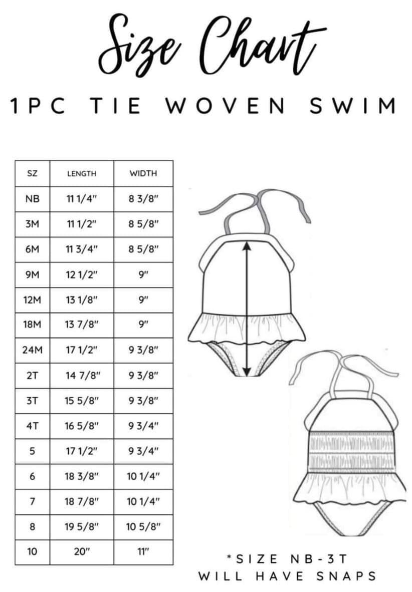 1Pc Tie Woven Swim Size Chart