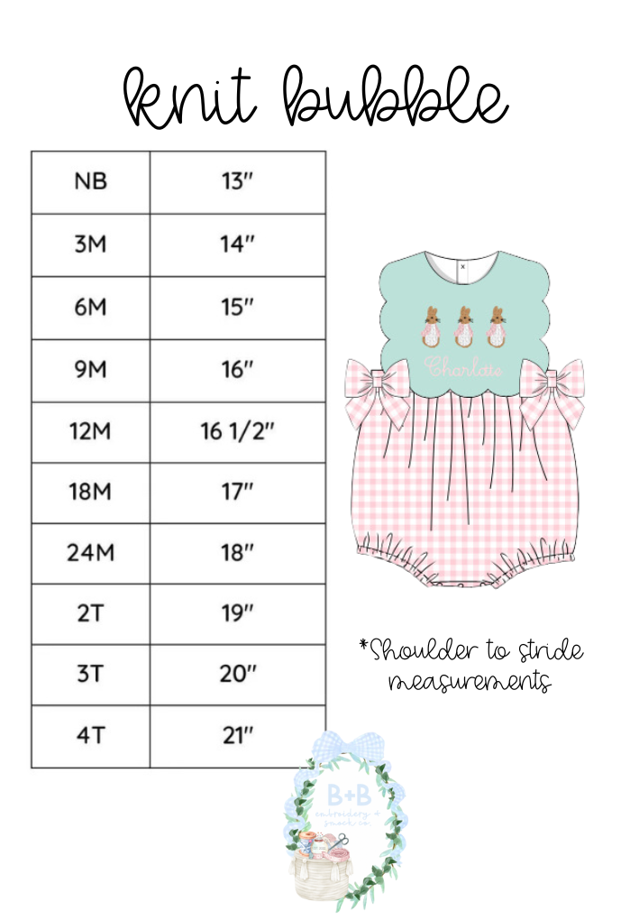 Knit Bubble Size Chart