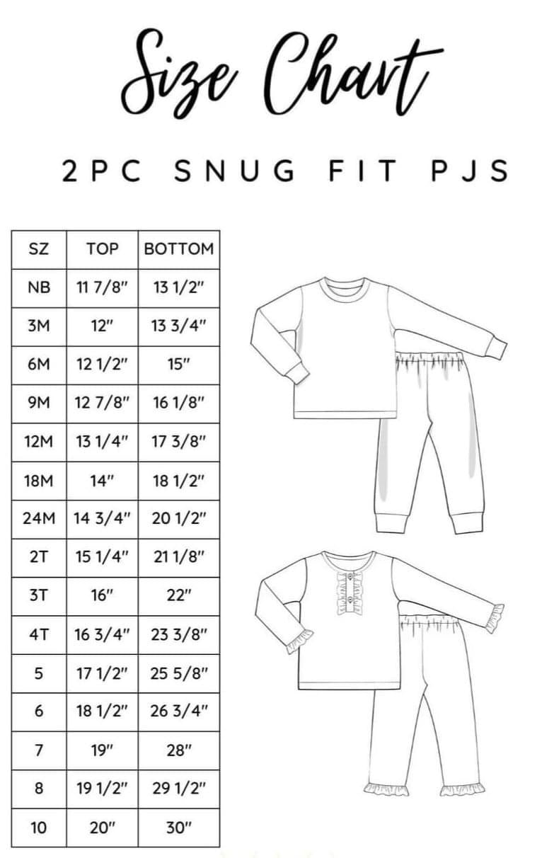 2Pc Snug Fit Pjs Size Chart