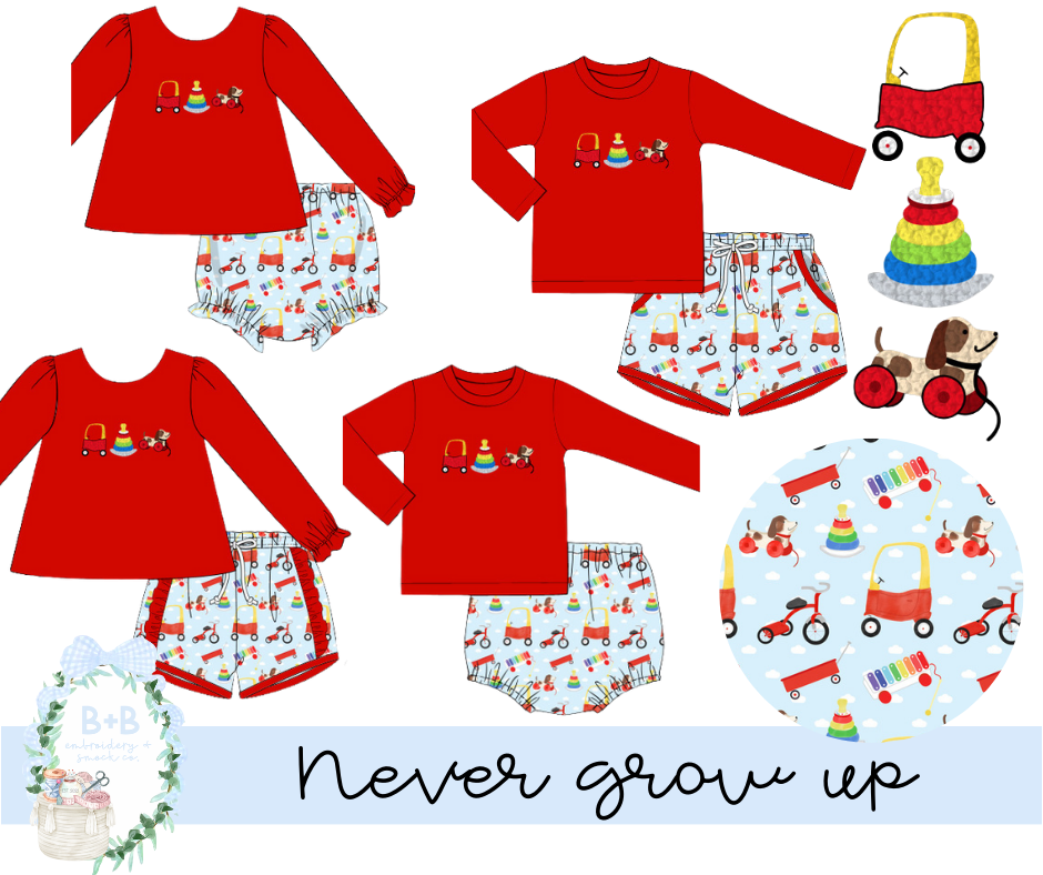 Never Grow Up Boy Shorty Set Ready To Ship